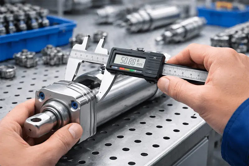 Digital caliper and bore gauge used for measuring air cylinder internal diameter